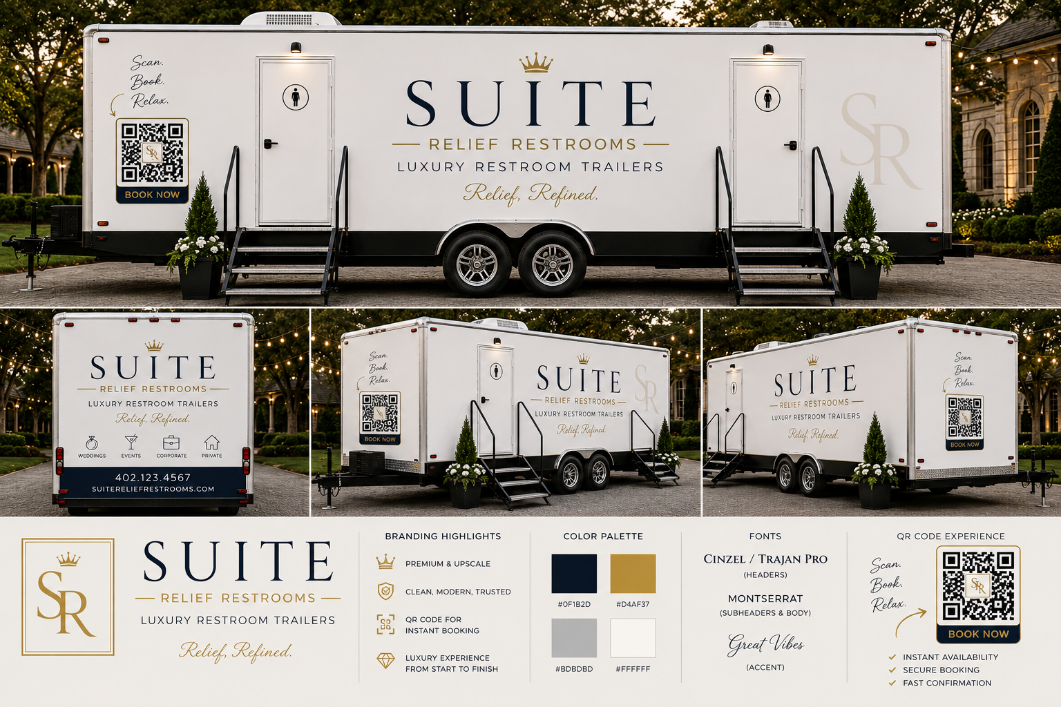 Suite Relief luxury restroom trailer branding mockup